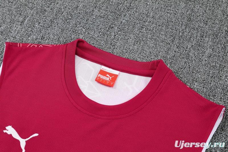 26/27 Morocco Red Sleeveless Training Vest +Green Shorts Set