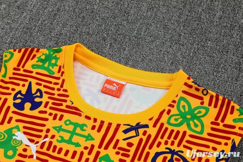 25/26 Ghana Yellow Adinkra Symbol Print Sleeveless Training Suit + Shorts