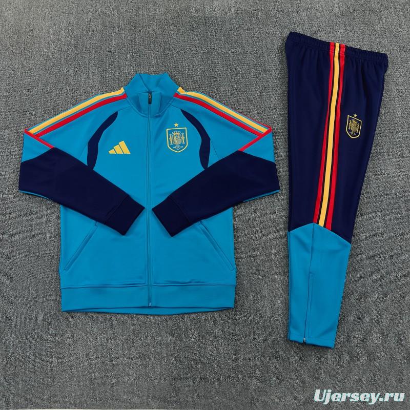 26/27 Spain Light Blue Full Zipper Jacket Tracksuit + Long Pants