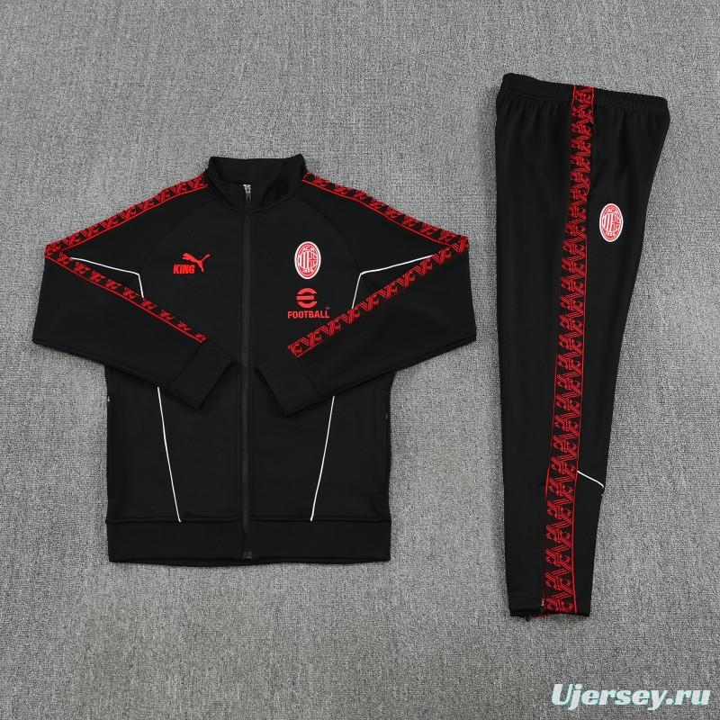 25/26 AC Milan Black Full Zipper Jacket Tracksuit + Long Pants