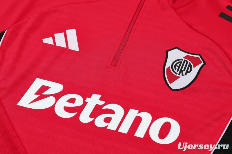 25/26 Riverbed Red Half Zipper Jacket Tracksuit + Black Long Pants