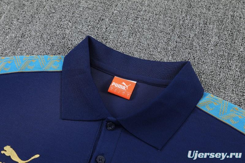 26/27  Marseille Navy Blue  Polo Training Shirt + Long Pants Tracksuit