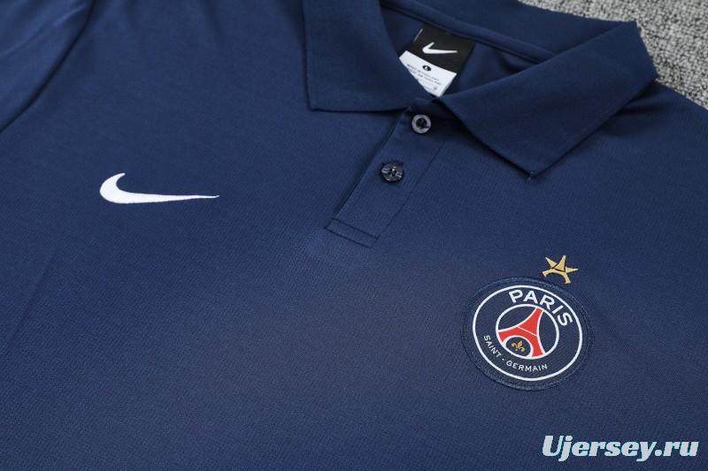 26/27 Paris Navy Blue Polo Training Shirt + Long Pants Tracksuit