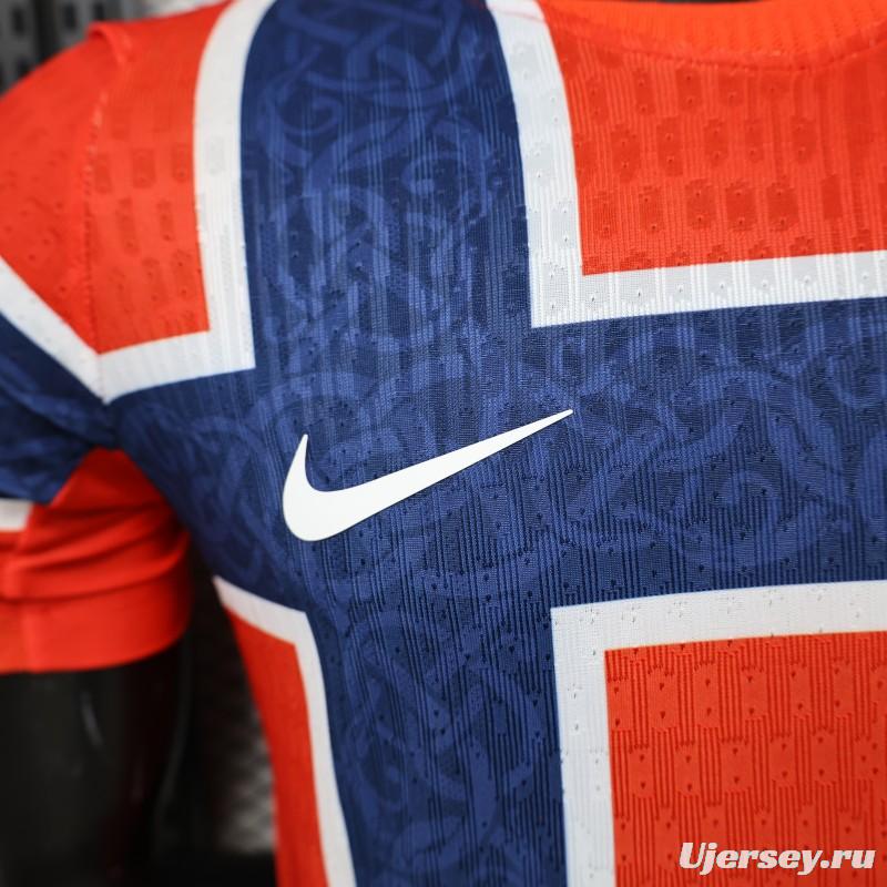 Player Version 2026 Norway Red & Blue with Flag Cross Pattern Home Jersey