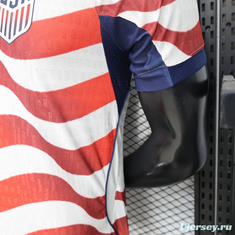 Player Version 2026 USA Home Red & White Stripe  Jersey