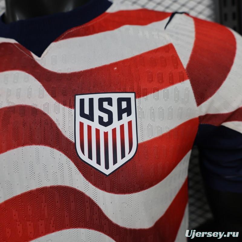 Player Version 2026 USA Home Red & White Stripe  Jersey
