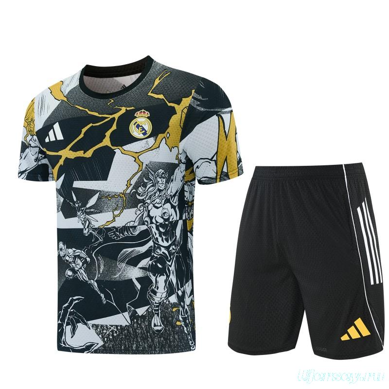 26/27  Real Madrid Black x Marvel  Short Sleeve+Soccer Shorts