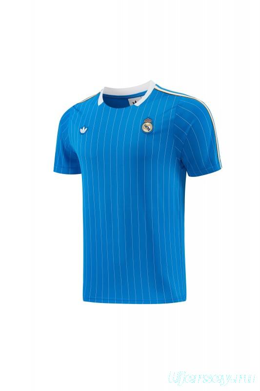 26/27 Real Madrid  Blue Pinstripe  Short Sleeve+Soccer Shorts