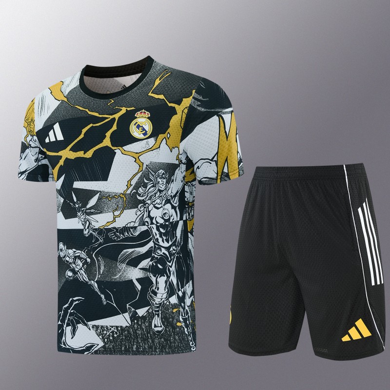 26/27  Real Madrid Black x Marvel  Short Sleeve+Soccer Shorts