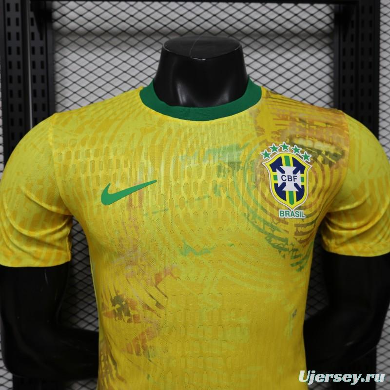Player Version 2026 Brazil Yellow with Green Ink Splash Special Edition Home Jersey