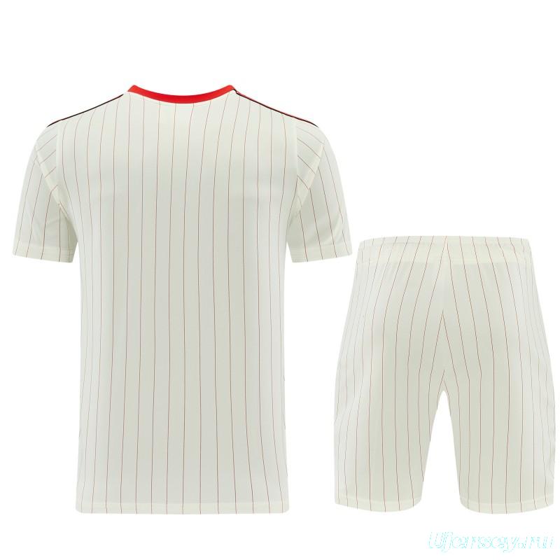 26/27 Benfica × Adidas Originals Off-White Pinstripe Short Sleeve+Soccer Shorts