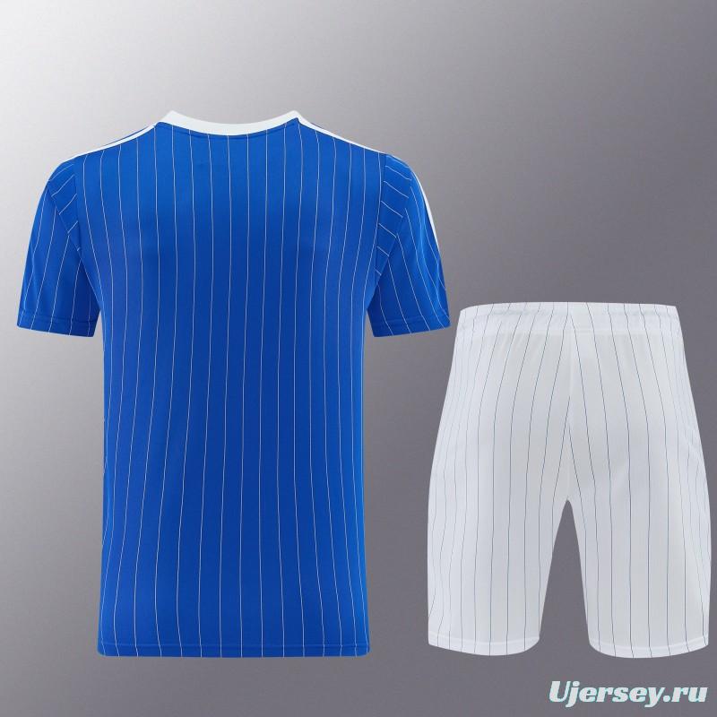 26/27 Chelsea FC  Blue  Stripes Short Sleeve+ White Soccer Shorts