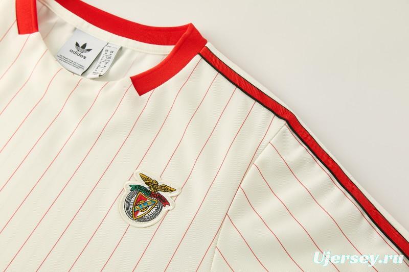26/27 Benfica × Adidas Originals Off-White Pinstripe Short Sleeve+Soccer Shorts