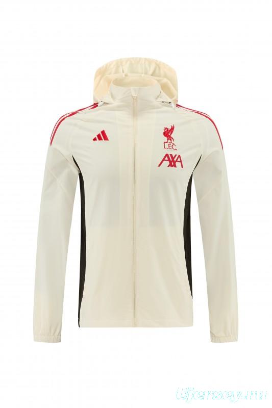 26/27 Liverpool Cream Full Zipper Hooded Jacket Tracksuit + Black Long Pants