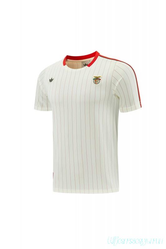 26/27 Benfica × Adidas Originals Off-White Pinstripe Short Sleeve+Soccer Shorts