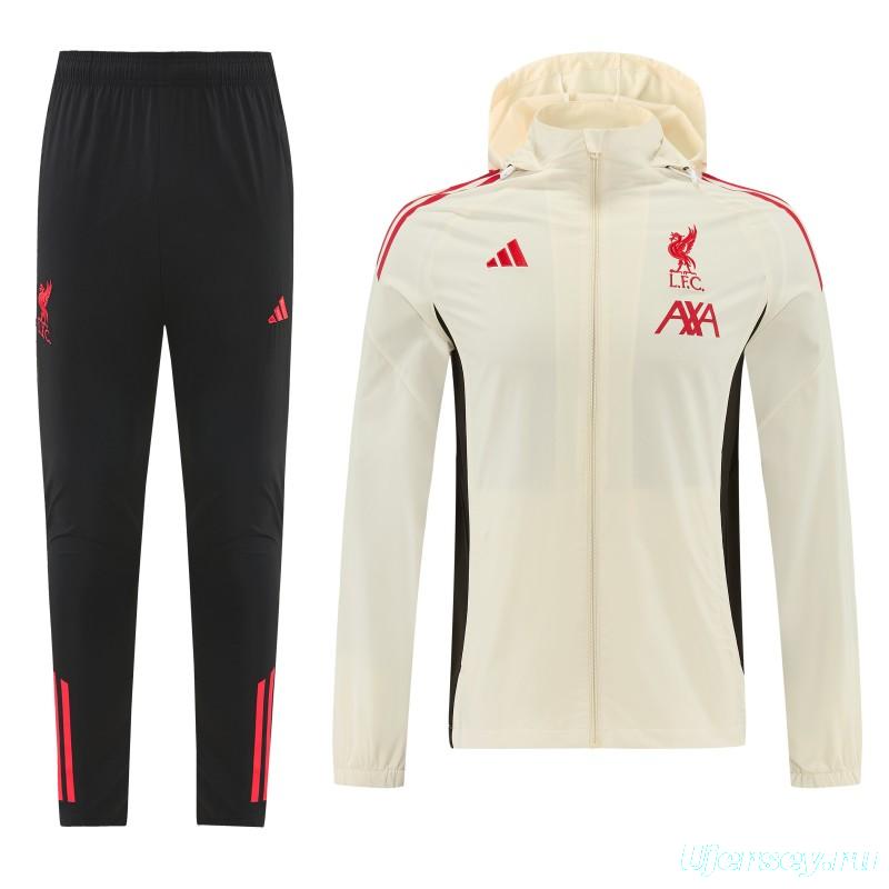 26/27 Liverpool Cream Full Zipper Hooded Jacket Tracksuit + Black Long Pants