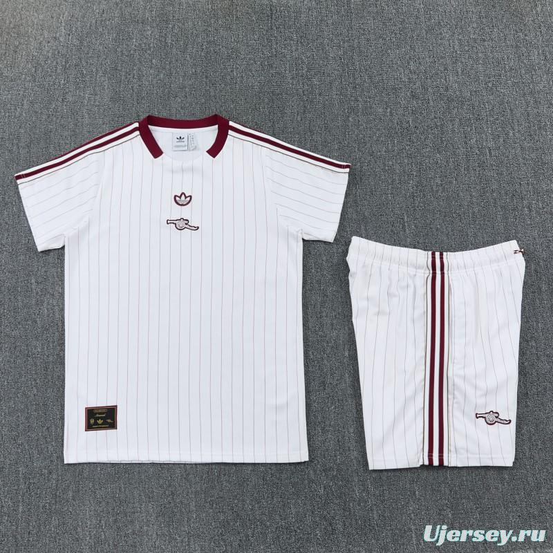 26/27 Arsenal  White Pinstripe Short Sleeve+Soccer Shorts