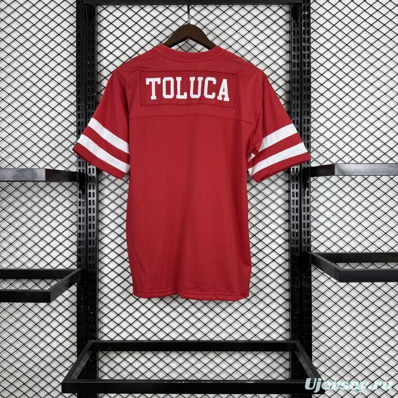 2025 Deportivo Toluca FC "Los Diablos Rojos" Special Edition Red Mesh American Football Style Jersey
