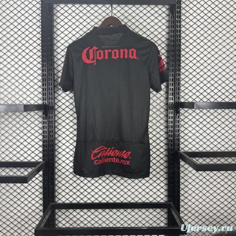 Player Version Womens 25/26  Deportivo Toluca FC Black Goalkeeper Short Sleeve Jersey with Polo Collar