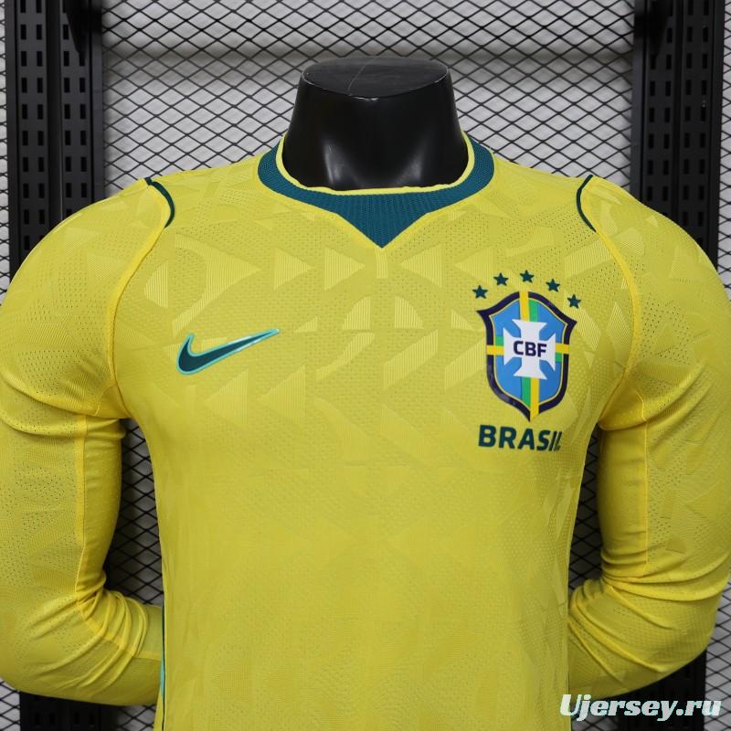 Player Version 2026 Brazil  Yellow with Geometric Pattern Home Long Sleeve Jersey