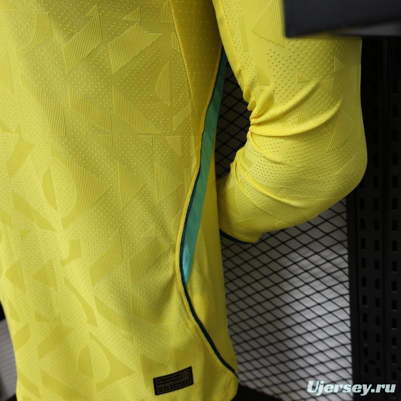 Player Version 2026 Brazil  Yellow with Geometric Pattern Home Long Sleeve Jersey