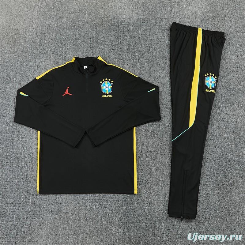 2026 Brazil Black & Yellow Half Zipper Jacket Tracksuit + Long Pants