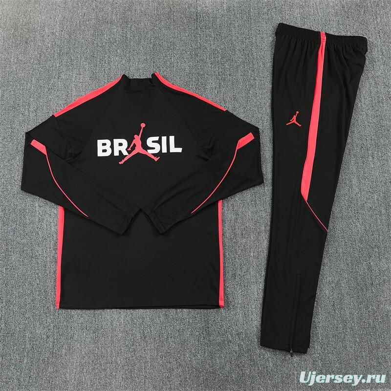 26/27 Brazil Black & Red Half Zipper Jacket Tracksuit + Long Pants