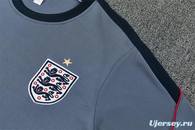 2026 England Grey Short Sleeve+ Navy Blue Soccer Shorts