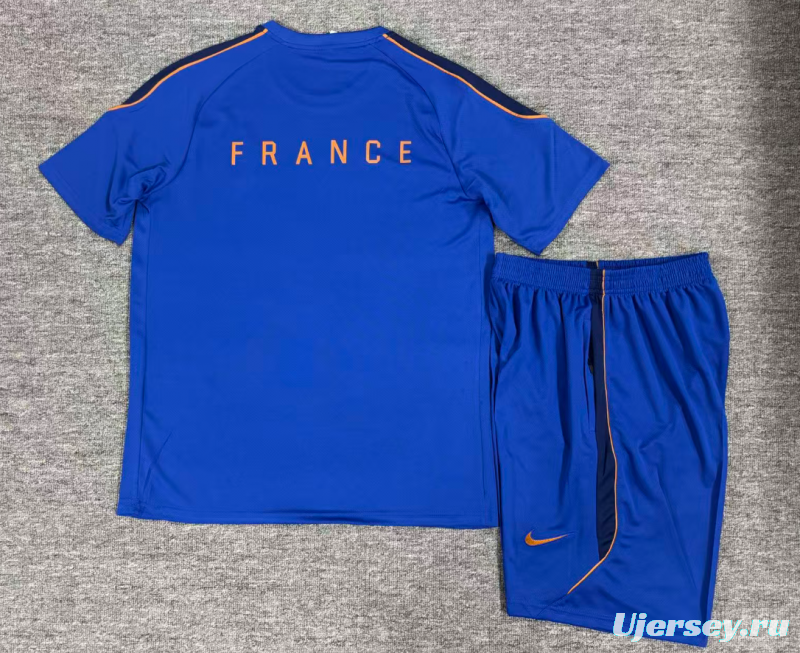 2026 Kids France Blue & Orange Short Sleeve+Soccer Shorts