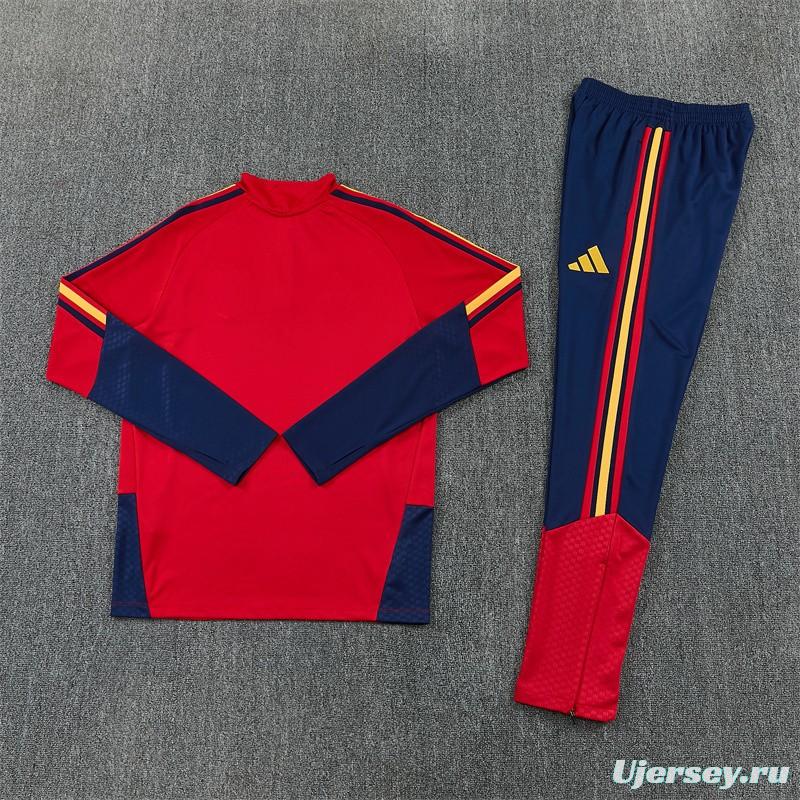 26/27 Spain Home Red Half Zipper Jacket Tracksuit + Long Pants
