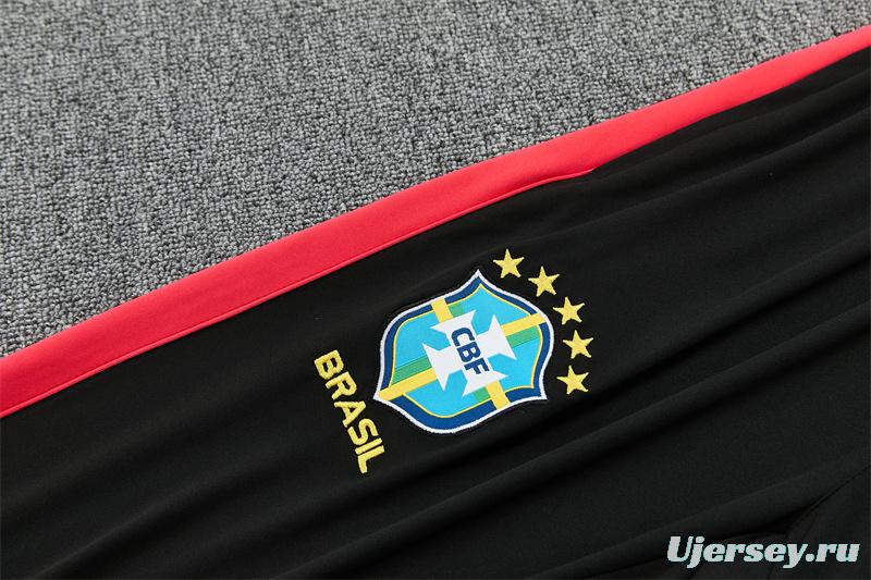 26/27 Brazil Black & Red Half Zipper Jacket Tracksuit + Long Pants