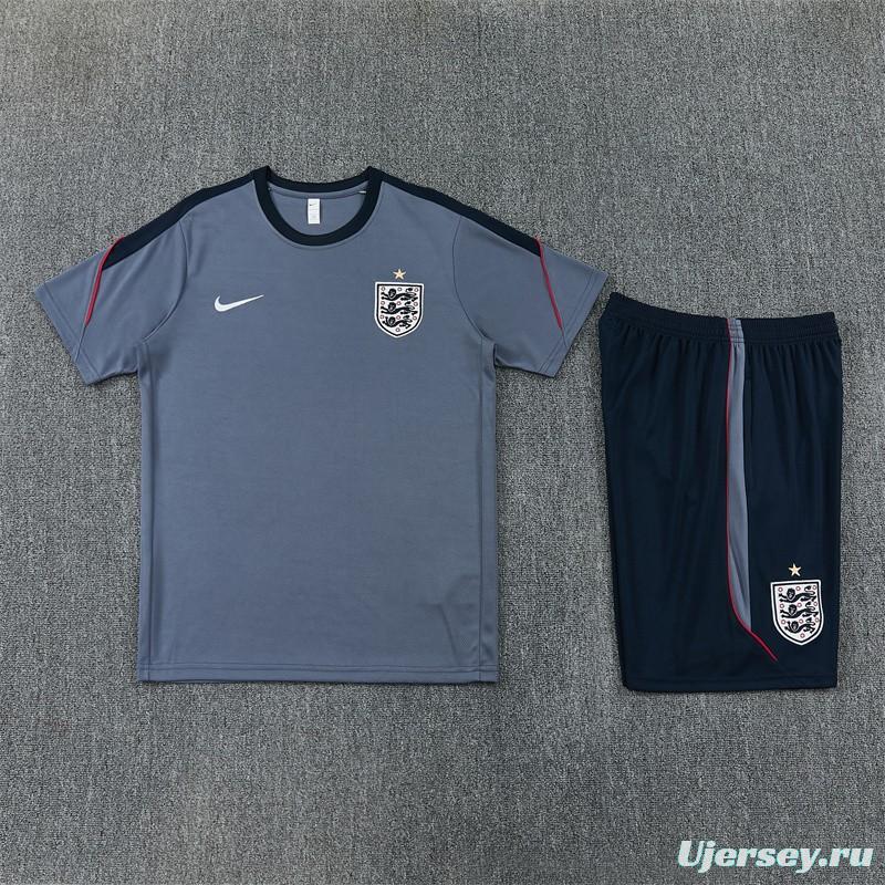 2026 England Grey Short Sleeve+ Navy Blue Soccer Shorts