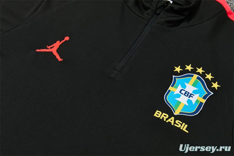 26/27 Brazil Black & Red Half Zipper Jacket Tracksuit + Long Pants