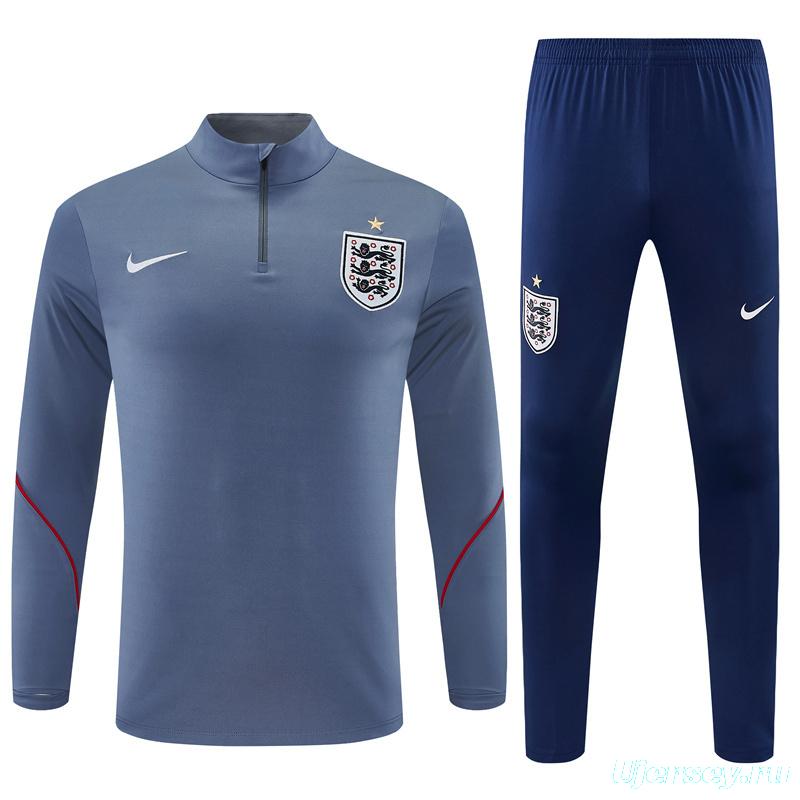 2026 England Grey Half Zipper Jacket Tracksuit + Navy  Blue Long Pants (Nike)