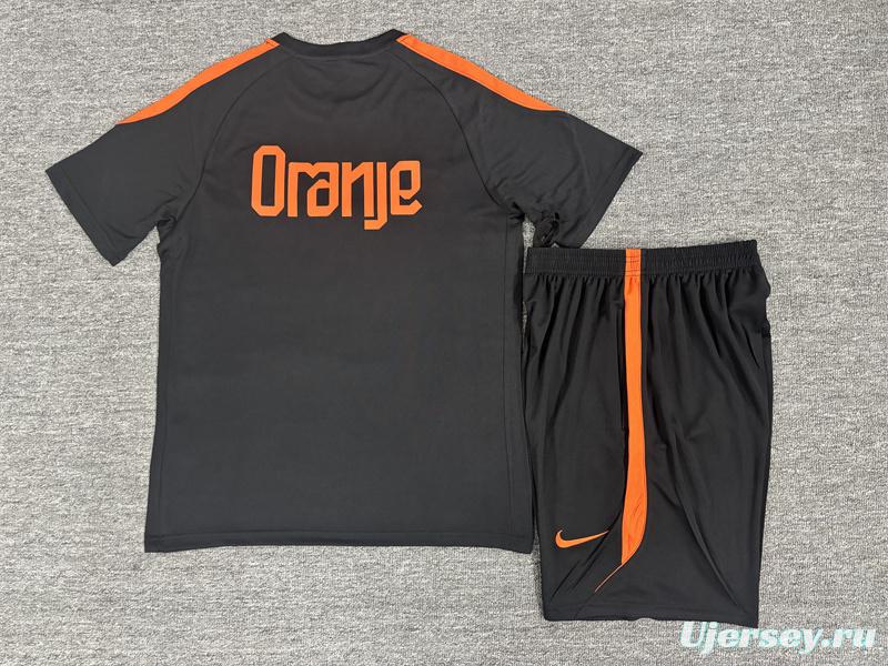 2026 Kids Netherlands Black & Orange  Short Sleeve+Soccer Shorts