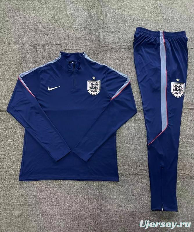 2026 Kids England Navy Blue  Half Zipper Jacket Tracksuit + Long Pants (Nike)