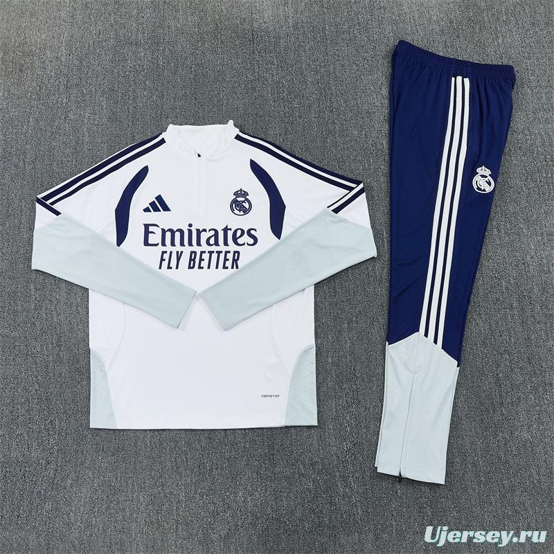 26/27 Kids Real Madrid Home White Half Zipper Jacket Tracksuit + Long Pants