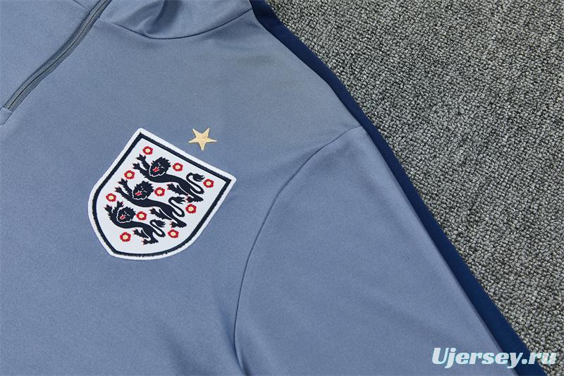 2026 England Grey Half Zipper Jacket Tracksuit + Navy  Blue Long Pants (Nike)
