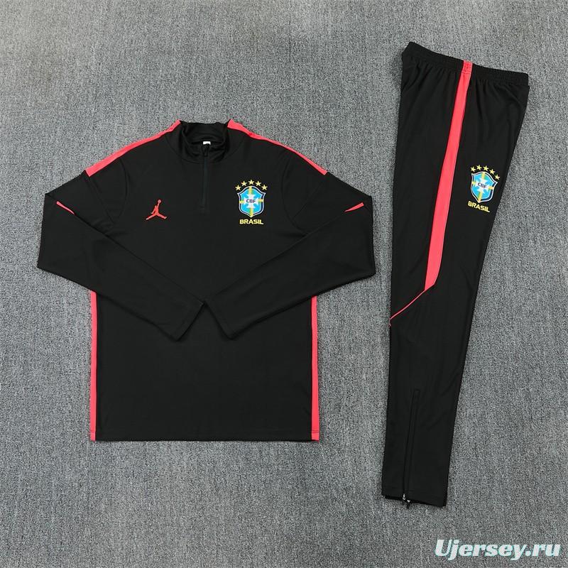 26/27 Brazil Black & Red Half Zipper Jacket Tracksuit + Long Pants