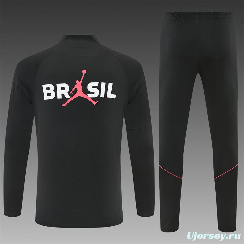 26/27 Brazil Black & Red Half Zipper Jacket Tracksuit + Long Pants