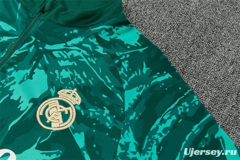 2026 Real Madrid Dark Green Camouflage  Half Zipper Jacket Tracksuit + Long Pants (Adidas)
