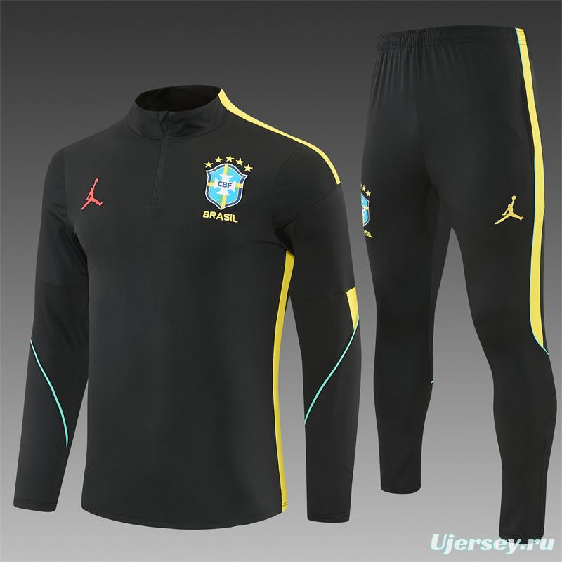 2026 Brazil Black & Yellow Half Zipper Jacket Tracksuit + Long Pants