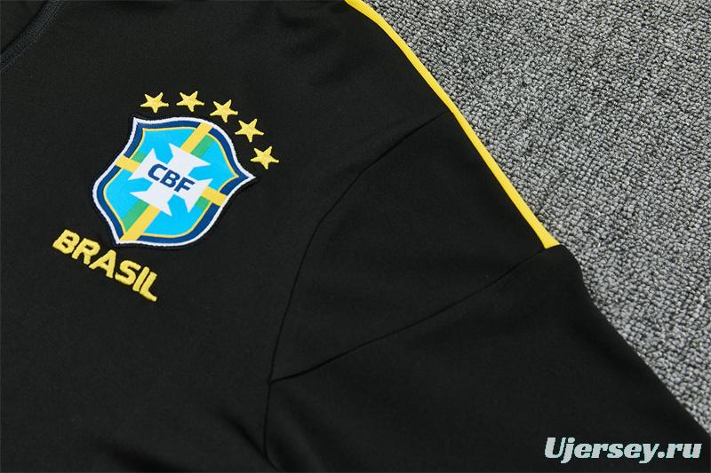 2026 Brazil Black & Yellow Half Zipper Jacket Tracksuit + Long Pants