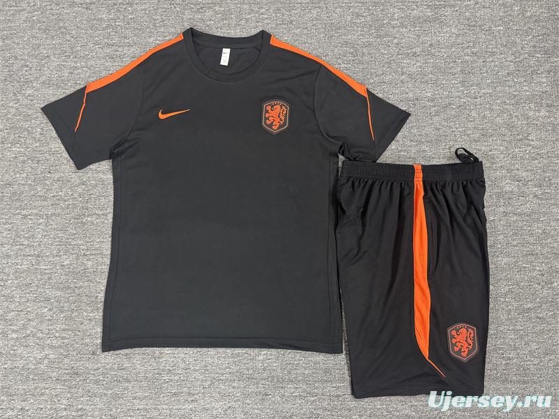 2026 Kids Netherlands Black & Orange  Short Sleeve+Soccer Shorts
