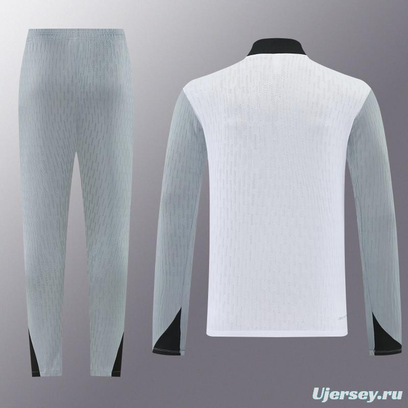2026/27 Paris Saint-Germain White  Half Zipper Jacket Tracksuit + Light Grey Long Pants