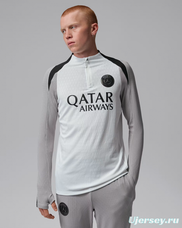 2026/27 Paris Saint-Germain White  Half Zipper Jacket Tracksuit + Light Grey Long Pants