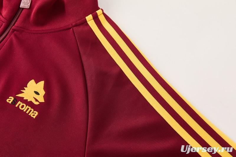 2026/27 AS Roma Burgundy & Gold Full Zipper Jacket Tracksuit +Black  Long Pants