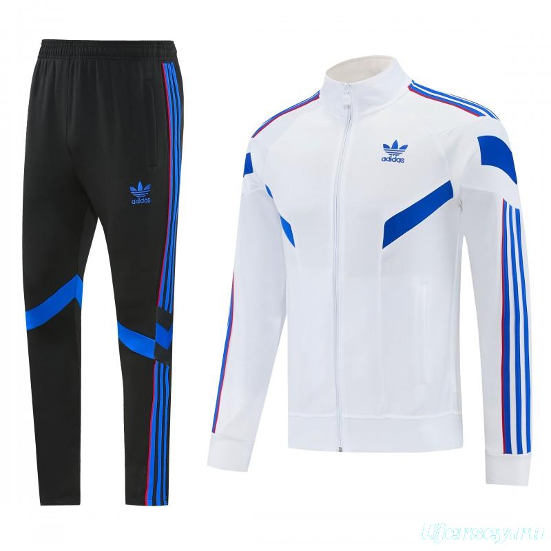 2026/27 Adidas Originals  White Full Zipper Jacket Tracksuit + Navy Blue Long Pants