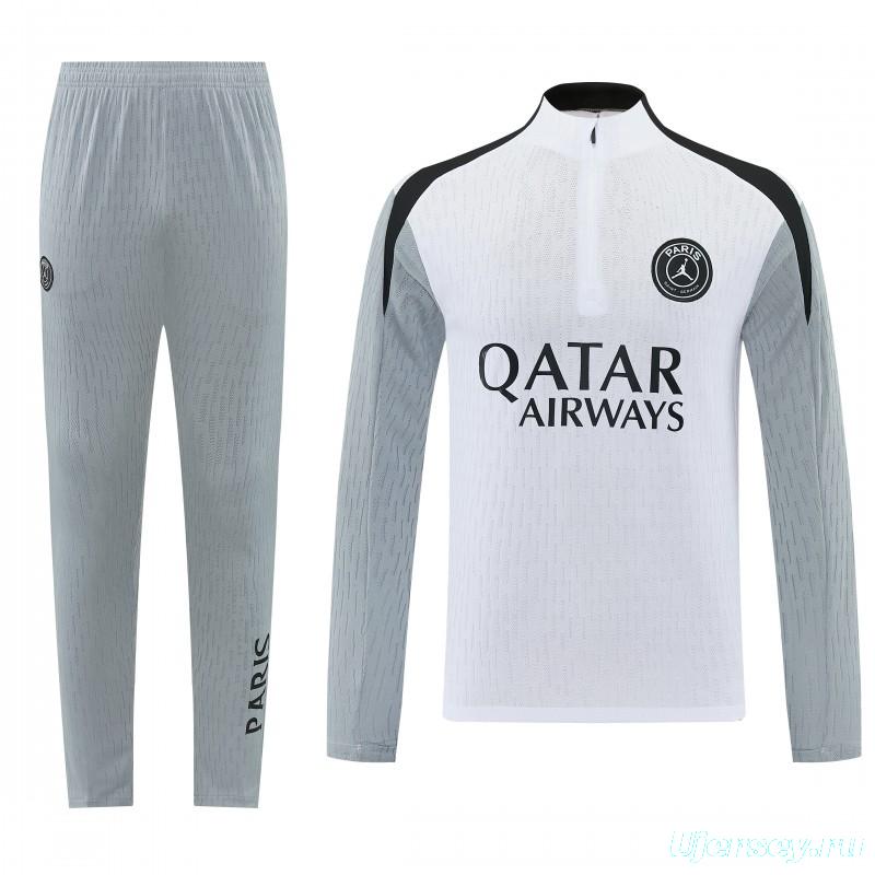 2026/27 Paris Saint-Germain White  Half Zipper Jacket Tracksuit + Light Grey Long Pants