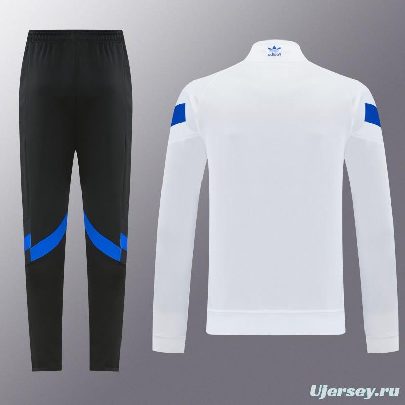 2026/27 Adidas Originals  White Full Zipper Jacket Tracksuit + Navy Blue Long Pants